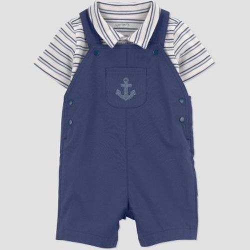 Carter's Just One You® Baby Boys' 2pc Striped Anchor Overalls Set - Navy Blue 6M