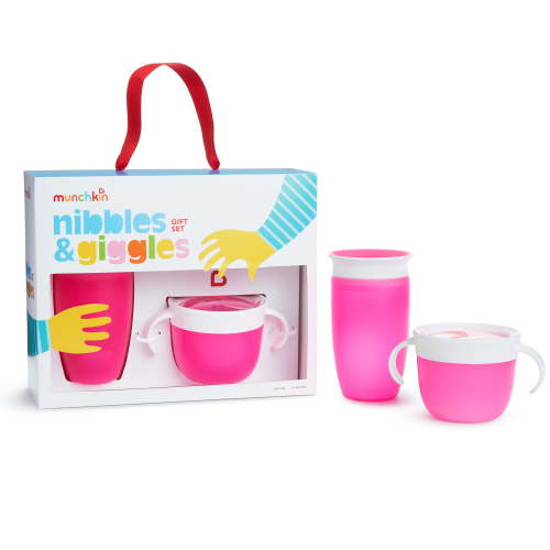 Munchkin® Nibbles & Giggles Toddler Gift Set, Includes 360° Sippy Cup and Snack™ Snack Catcher, Pink