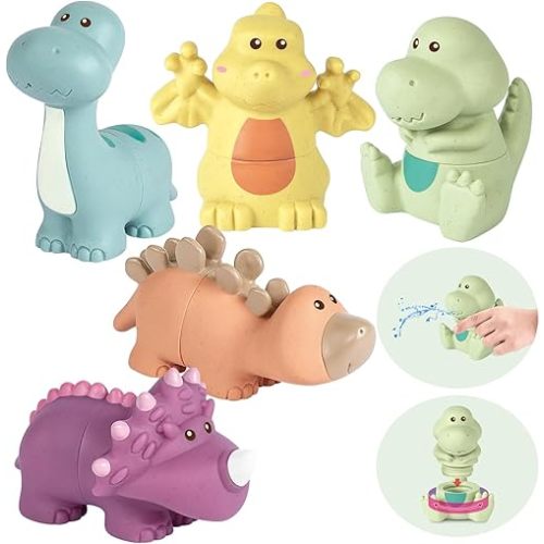 Dinosaur Bath Toys for Toddlers/ Infants 6 - 12- 18 Months, 5 Pack Non Toxic Baby Bath Toys, Bath Toys for Kids Ages 1-3