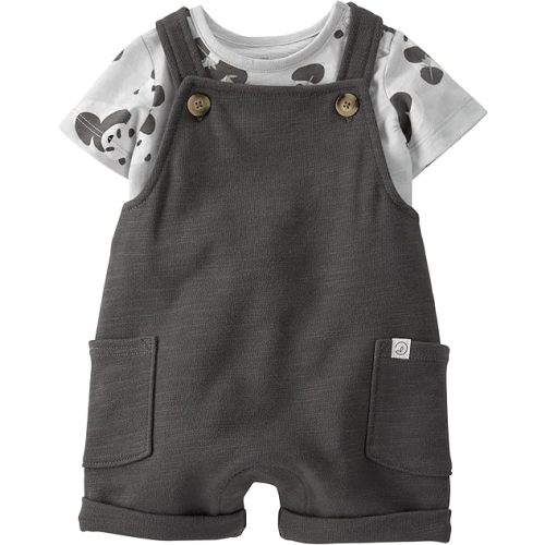 little planet by carter's unisex-baby 2-piece Organic Cotton Shortall Set, Pandas, 12M
