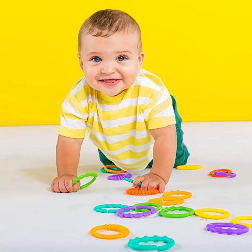Bright Starts Lots of Links Rings Toys for Stroller or Carrier Seat, BPA-Free, Ages 0 Months Plus, Multicolor, 24 Count - 24 Count (Pack of 1) - Accessory Toy
