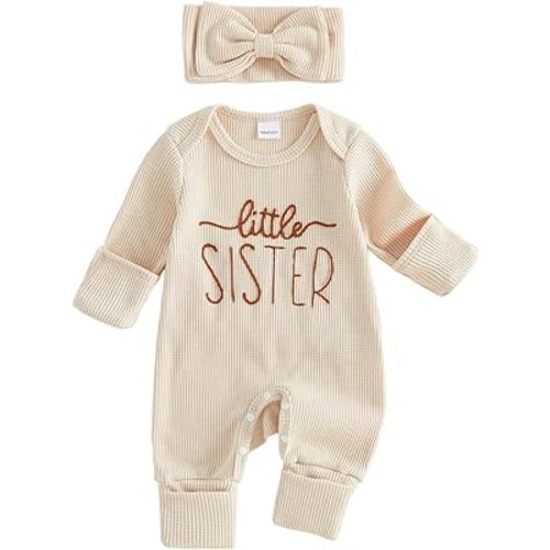allshope Infant Baby Girl Fall Outfit Sweatshirt Romper Little Sister Lil Sis Long Sleeve Jumpsuit Newborn Clothes