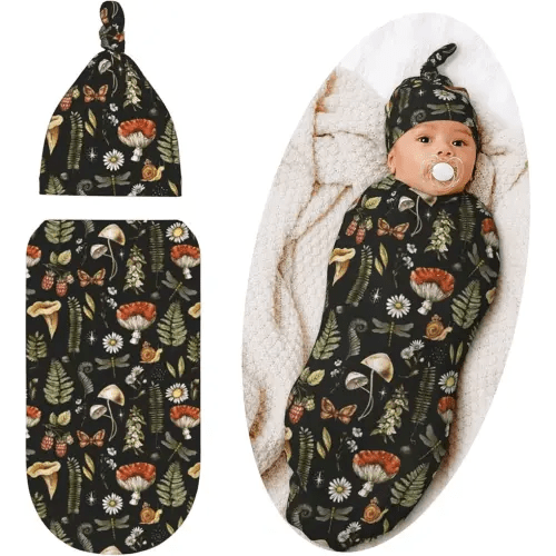 Mushroom Swaddle Blanket with Hat for Baby, Swaddling Sleeping Sacks Unisex Baby Items Stuff, Mushroom