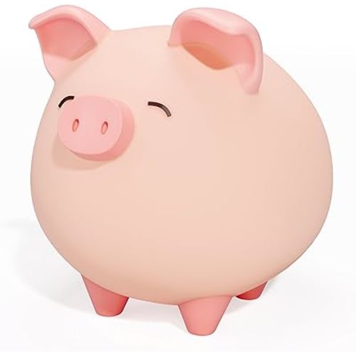 Piggy Bank for Girls, Small Cute Money Saving Bank, Unbreakable Vinyl Little Decoration Pig Coin Box, Mini Personalized Money Container for Kids, Toddler, Boy (Pink)