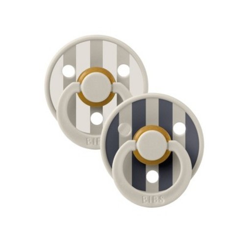 Bibs Studio Collection Colour Stripe Latex Pacifier 6-18 Months - Sand Mix - 2pk: Rubber Latex, BPA-Free, Vents for Air Circulation
