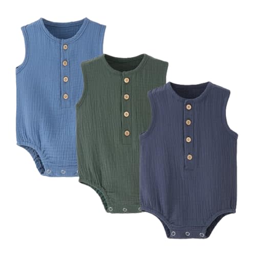 WATOCHE Baby Boy Girl Bodysuit Sleeveless Cotton Linen Romper Newborn Jumpsuit One Piece Baby Clothes/Outfits 0-18 Months
