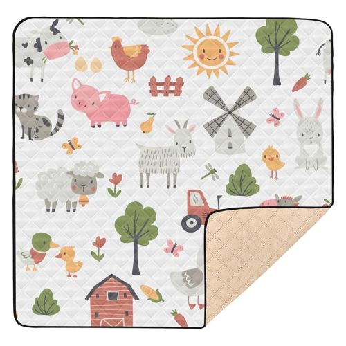 Baby Play Mat Cartoon Farm Animals 50 x 50 Playpen Mat Baby Play Mats for Floor Play Gym Crawling Mat Non-Slip Cushioned Baby Playmat for Infants, Babies, Toddlers