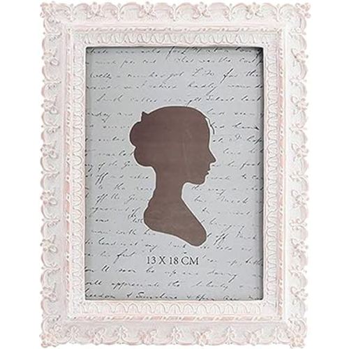 AELS 5x7 Inch Vintage Picture Frame, Elegant Antique Photo Frames with Glass Front, Photo Display, Tabletop Wall Hanging, Gift Ideas, White and Pink
