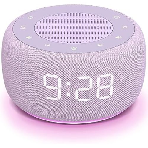 Buffbee Sound Machine & Alarm Clock 2-in-1, 0-100% Clock Face Brightness, Bottom Colored Light, Sleep Timer, Precise 30-Level Volume White Noise Machine, Digital Alarm Clocks for Bedrooms - Purple