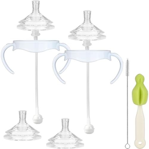 Straw Cup Conversion Kit Compatible with Philips Avent Natural Baby Bottle, Straw Transition Kit from Bottles, 4 Straw Top Nipples, 2 Weighted Straw Attachments, 2 Handles and 2 Cleaning Brushes
