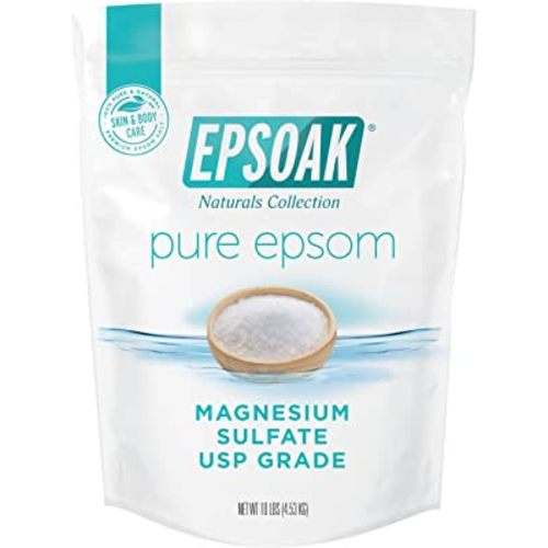 Epsoak Epsom Salt 10 lb. Magnesium Sulfate USP. (Qty. 1 x 10lb. Bags) Resealable Epsom Salt Bulk Bags Unscented, Made in The USA, Cruelty-Free Certified