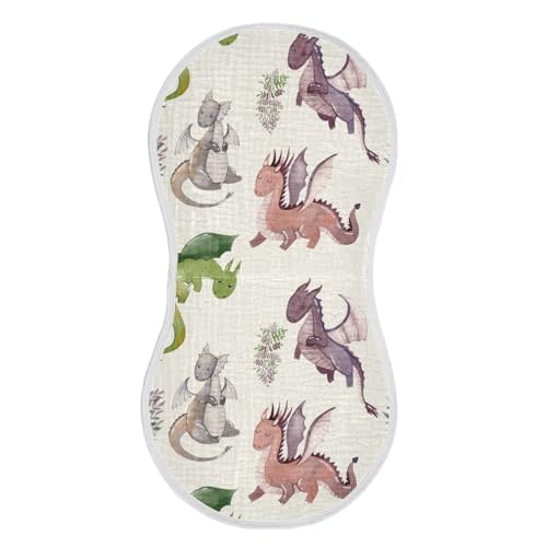 GOODOLD Cute Dragons Pattern Muslin Baby Burp Cloths - Super Absorbent and Soft Burping Rags - Cotton Burp Clothes Set for Boys and Girls, 1 Pack
