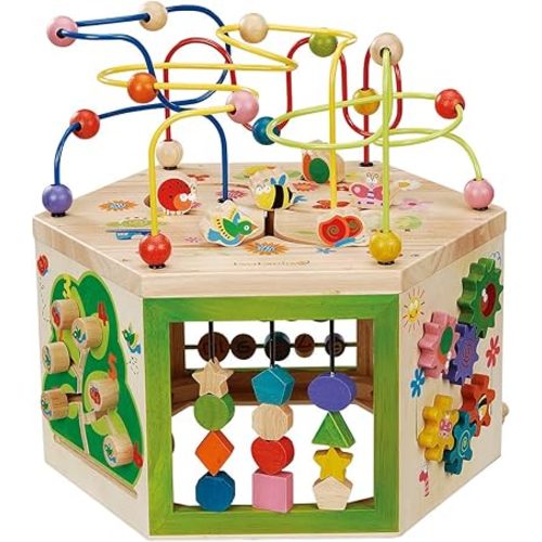 Garden Activity Cube. Wood Shape & Color Sorter, Bead Maze & Counting Baby Toy