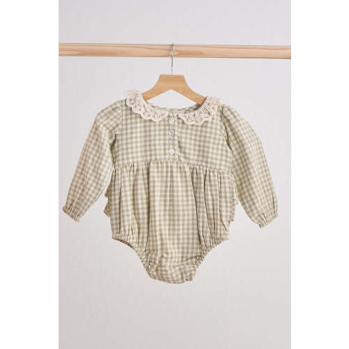 Green gingham flannel lace bubble