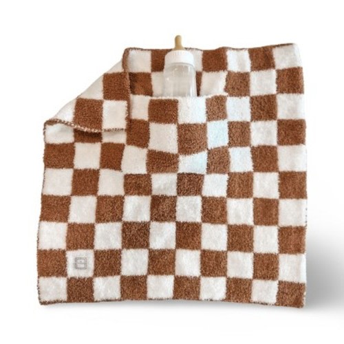 Zalamoon Mini Checkered Security Pocket Baby Blanket With Pocket To Hold Your Baby's Favorite Toy, Snack or Pacifier, Color: Brown