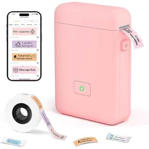 Label Maker Machine with Tape - HP2-S Portable Bluetooth Label Printer for Storage, Office, Home, Mini Smart Phone Handheld Sticker Printer with Multiple Templates Font Icon (Pink)