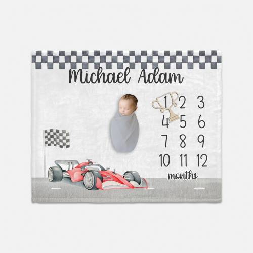 Race Car Baby Milestone Blanket, Red Race Car Milestone Blanket, Sports Car Baby Blanket, Personalized Baby Blanket, Car Milestone T71
