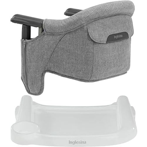 Inglesina Fast Table Chair (Stone Gray Melange) + Fast Dining Tray Plus - High Chair for Babies & Toddlers 6-36 Months - Fits Tables 0.8'' to 3.5'' Thick - Portable Design - Includes Carry Bag
