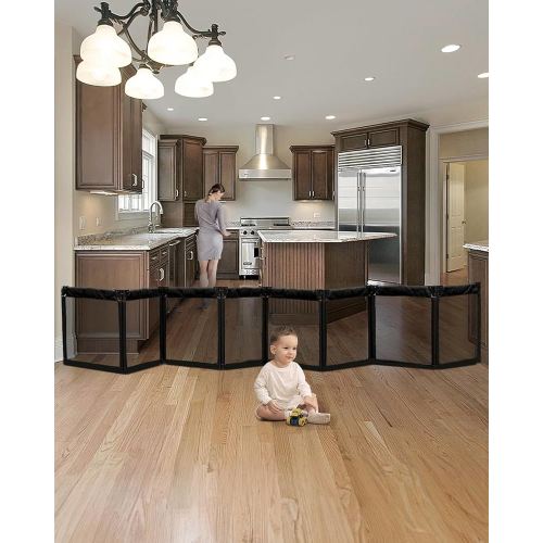 Extra Wide Baby Gate Playpen with Heat-Resistant Mesh,8 Panel Foldable Baby Fence,Indoor/Outdoor Safety Barrier,Dog Playpen & Fireplace Gate