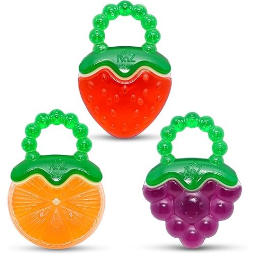 RaZbaby Fruit Koolers 3-Pack Koolers Water-Filled Teethers – Fun Fruit-Inspired Cooling Relief for 3M+ | Safe, BPA-Free Teether that Soothes Tender Gums
