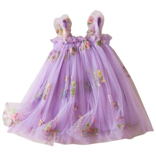 MeetoTime Girls Princess Dress Summer Sleeveless Floral Embroidery Mesh Dresses 6 Months-5 Years Baby Clothes