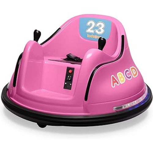 Kidzone 12V 2-Speeds Electric Ride On Bumper Car for Kids & Toddlers 1.5-6 Years Old, DIY Sticker Baby Bumping Toy Gifts W/Remote Control, LED Lights, Bluetooth & 360 Degree Spin, ASTM Certified