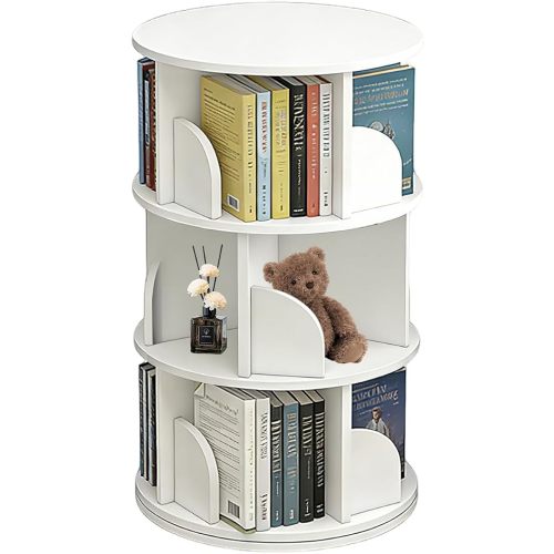 3 Tier Rotating Bookshelf, 360-Degree Swivel Revolving Tower Floor Standing Bookcase with Lazy Susan, Narrow Spinning Organizer for Small Space, Corner Storage, Study Room, Adult & Kids, White