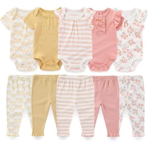 Baby Boy Girl 10 Piece Combined Type Clothing Set Cotton Baby Bodysuits and Pants Set Home Outdoor Infant Clothes