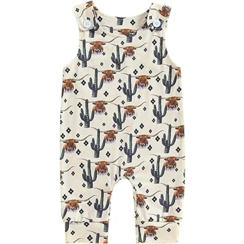 woshilaocai Western Baby Boy Clothes Baby Cowboy Outfit Cow Print Sleeveless Romper Summer Jumpsuit Newborn Boy Clothes
