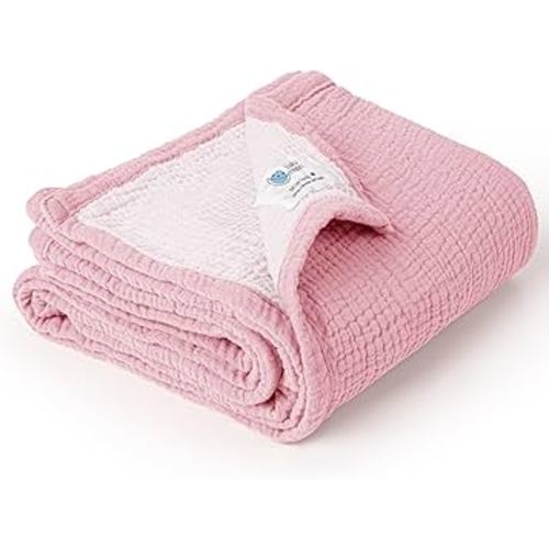 lulumoon Muslin Baby Blanket for Newborns: Lightweight Cotton Crib Blanket Neutral - Soft Lightweight for Stroller & Daycare 36"x40"(Pink)