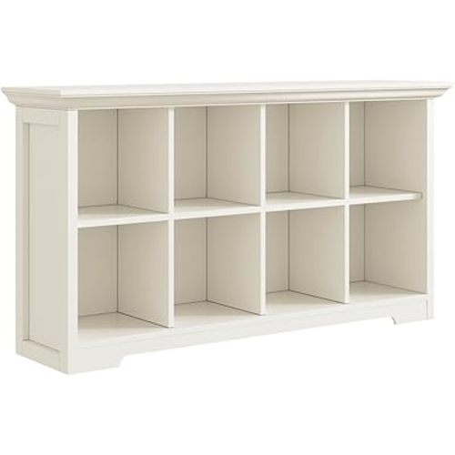Cube Shelf Bookcase with Base - Wooden 2 Tiers Floor Standing Low Storage Cabinet for Home and Office, 8-Cube Lattice Bookshelf, Warm White