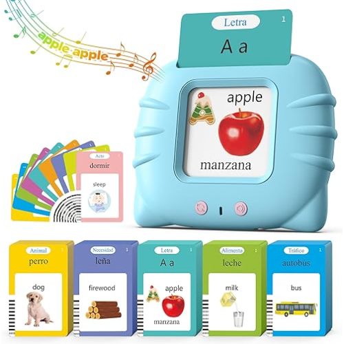 Bilingual Spanish and English Talking Flash Cards for 1-3, Pocket Speech Therapy Toys with 512 Words, Montessori Language Learning and Autism Toys, Children's Sensory Learning, Birthday Present