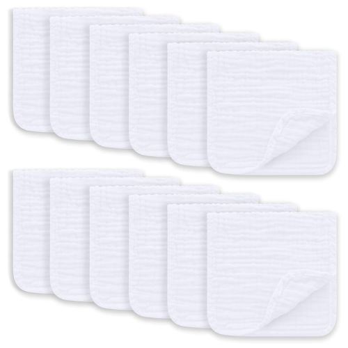 Muslin Burp Cloths Large 100% Cotton Hand Washcloths for Boys & Girls, Baby Essentials Extra Absorbent and Soft Burping Rags for Newborn Registry (White, 12-Pack, 20" X10")