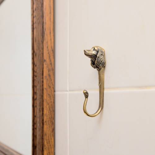 Cocker-Spaniel Wall Hook A Sturdy and Reliable Brass Hanger Shaped Like a Cocker Spaniel Dog. Perfect for Hanging Towels, Clothing, Keys.