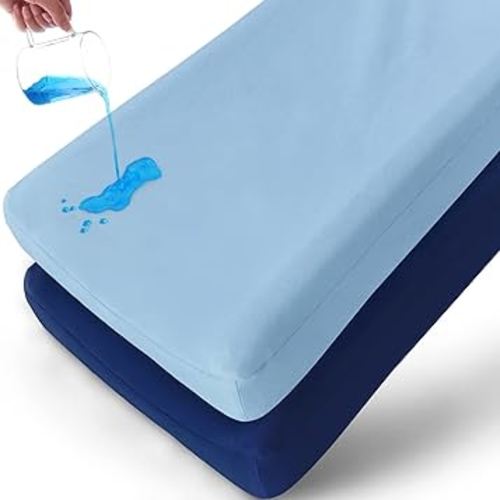 100% Changing Pad Cover/Change Table Cover Sheets, 2 Pack Waterproof Light Blue and Navy Changing Pad Covers, Ultra Soft Cotton