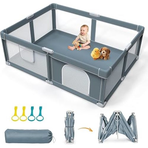 Foldable Baby Playpen - 65"×50" Collapsible Play Pen for Babies and Toddlers - Indoor Outdoor Foldable Play Yard with 4 Handles - Folding Baby Playpen with Bag Portable Travel Play Yard