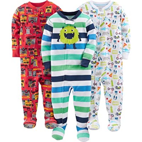 Simple Joys by Carter's Toddlers and Baby Boys' Snug-Fit Footed Cotton Pajamas, Pack of 3