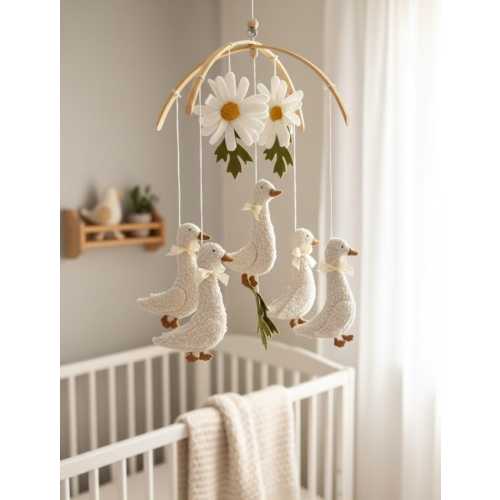 Felt Goose and Daisy Mobile Neutral Crib Decor