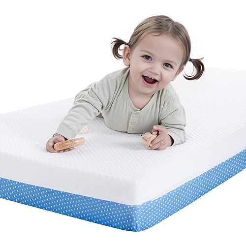 Dual-Sided Crib Mattress, Gel Memory Foam for Comfort & Cooling, Hypoallergenic Removable Cover – Fits Standard Cribs, Premium Infant & Toddler Mattress (52x27.5x5.5'')