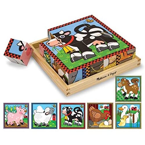 Amazon.com: Melissa & Doug Farm Wooden Cube Puzzle With Storage Tray - 6 Puzzles in 1 (16 pcs) : Melissa & Doug: Toys & Games