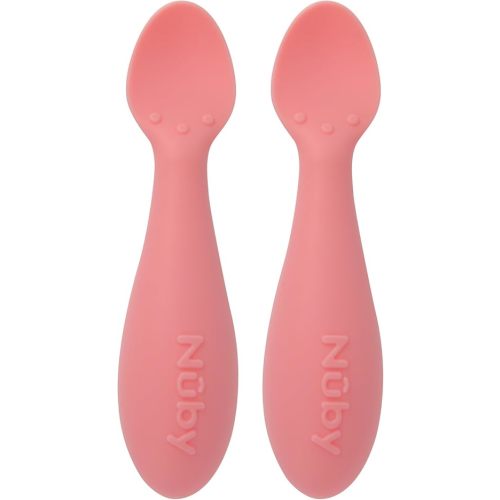Nuby Silicone Mini Spoons - (2-Pack) Baby-Led Weaning Spoons for Babies - 4+ Months - Pink