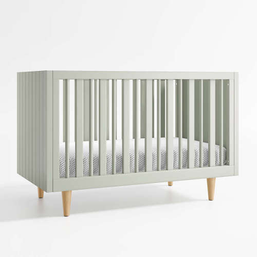 Finn Sage Green Wood Convertible Baby Crib with Toddler Bed Rail