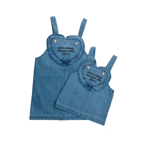 Can't Nobody Love You Like Jesus Denim Heart Dress – 6-12 mos