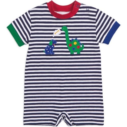 Stripe Knit Shortall With Dog & Dinosaur - Florence Eiseman | Maisonette