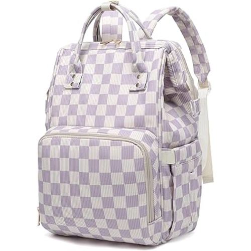 Baby Diaper Bag Backpack for Mom, Large Capacity Travel Nappy Bag for Boys & Girls with Stroller Straps (Corduroy Checkered Purple)