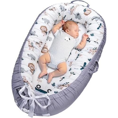 Baby Lounger, Infant Lounger for Newborn 0-24 Months, Breathable and Soft 100% Cotton Baby Nest Cover, Babies Essentials Gifts, Portable Co-Sleeping Baby Bed for Home and Travel