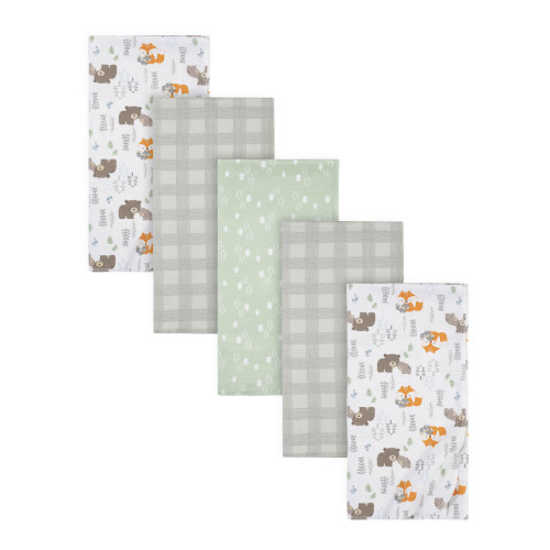 Gerber Baby Boys 100% Cotton Flannel Receiving Blankets, 5-Pack, Green and White