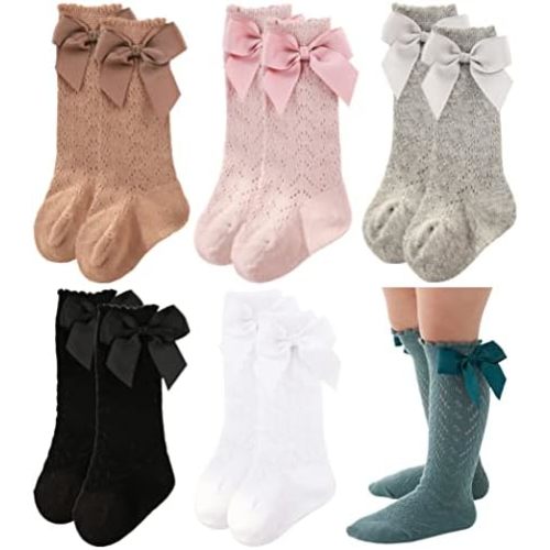 QandSweet Baby Girl Knee-High Socks Toddlers Bow Stockings Newborn Infant Non-Slip Sock
