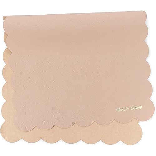 Vegan Leather Baby Changing Mat (16 X 30 in) - Multipurpose Wipeable and Portable Diaper Changing Mat - Foldable Travel Changing Mat (Pink Scallop)