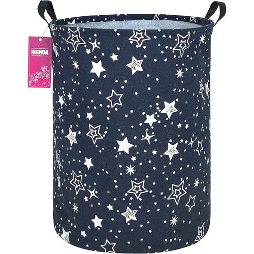 Laundry Hamper Large Canvas Fabric Lightweight Storage Basket/Toy Organizer/Dirty Clothes Collapsible Waterproof for College Dorms, Boys and Girls Bedroom,Bathroom(Blue star)